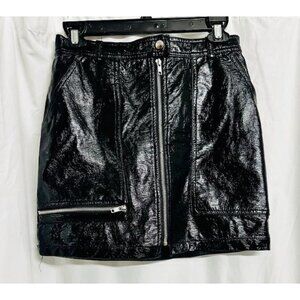 Silence + Noise Black Vegan Leather Gothic Zip Down Side Pockets Mini Skirt Sz M